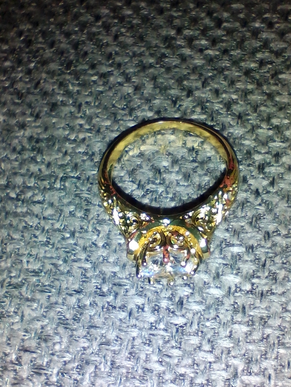 Gold Costume Halo Engagement Ring with Clear Center Stone - Women's Jewelry